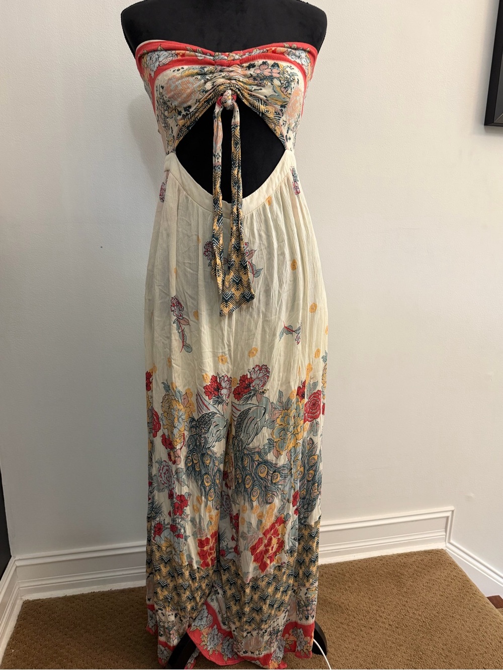Free People Jumpsuit Bali Birds Of Paradise Wide Leg Strapless Boho
Size Large